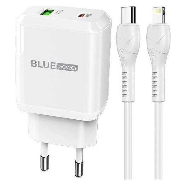 Ładowarka Blue Power BLUE POWER ŁADOWARKA SIECIOWA PD20W+QC3.0 KABEL LIGHTNING BIAŁY standard