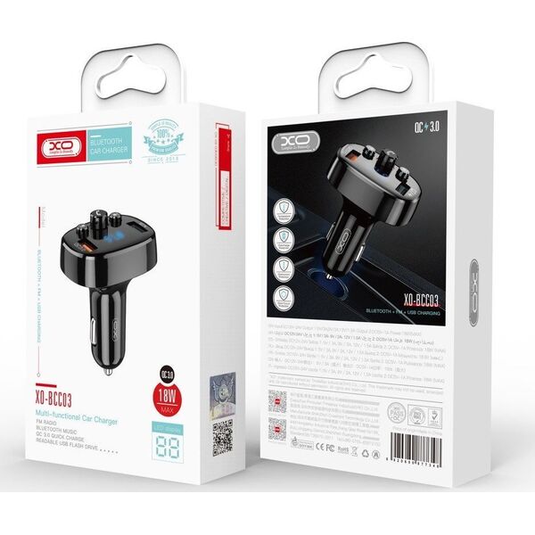 Transmiter FM XO Transmiter FM XO BCC03 Bluetooth, QC 3.0, 2x USB, 18W (czarny)