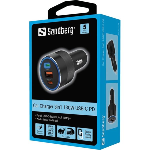 Ładowarka Sandberg Car Charger 3in1 130W USB-C PD