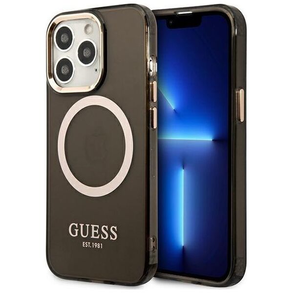 Guess Guess GUHMP13LHTCMK iPhone 13 Pro / 13 6,1" czarny/black hard case Gold Outline Translucent MagSafe