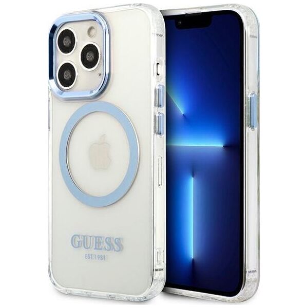 Guess Guess GUHMP13LHTRMB iPhone 13 Pro / 13 6,1" niebieski/blue hard case Metal Outline Magsafe
