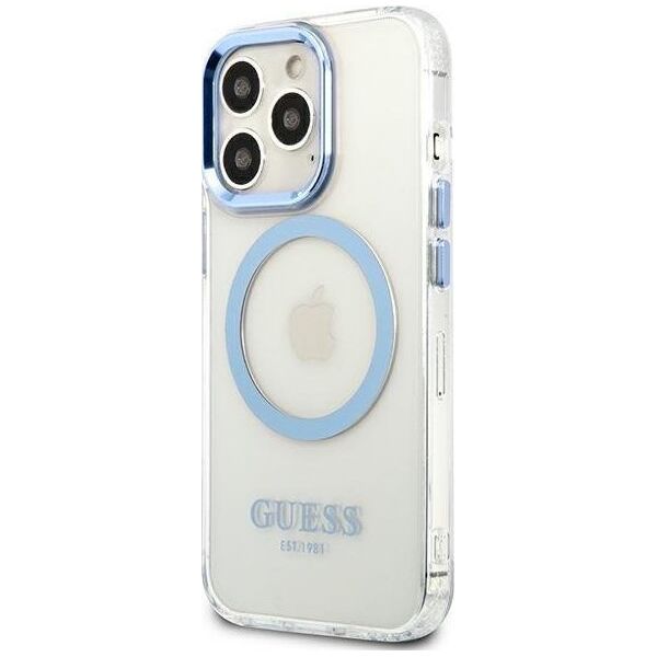 Guess Guess GUHMP13LHTRMB iPhone 13 Pro / 13 6,1" niebieski/blue hard case Metal Outline Magsafe