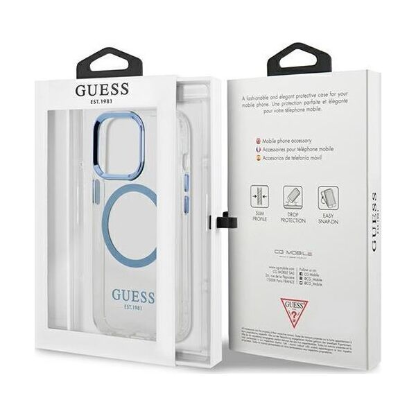 Guess Guess GUHMP13LHTRMB iPhone 13 Pro / 13 6,1" niebieski/blue hard case Metal Outline Magsafe