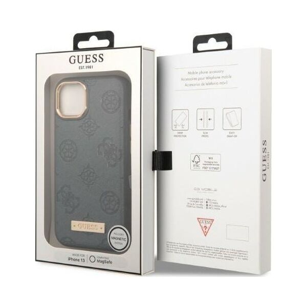 Guess Guess GUHMP13MSAPSTG iPhone 13 6,1" szary/grey hardcase Peony Logo Plate MagSafe