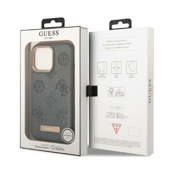 Guess Guess GUHMP13XSAPSTG iPhone 13 Pro Max 6,7" szary/grey hardcase Peony Logo Plate MagSafe