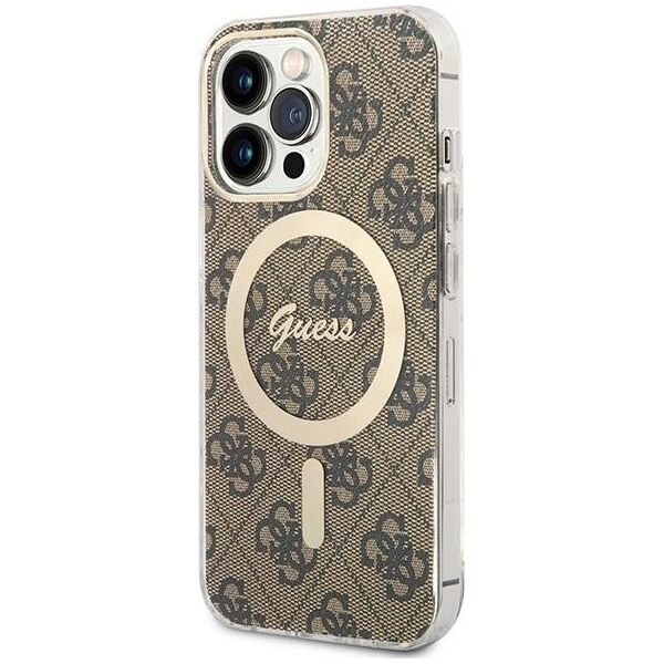 Guess Guess zestaw ładowarka MagSafe + etui do iPhone 13 Pro Max 6,7" brązowe 4G Print (GUBPP13XH4EACSW)
