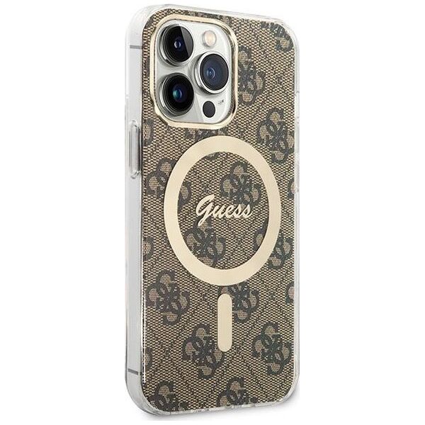 Guess Guess zestaw ładowarka MagSafe + etui do iPhone 13 Pro Max 6,7" brązowe 4G Print (GUBPP13XH4EACSW)