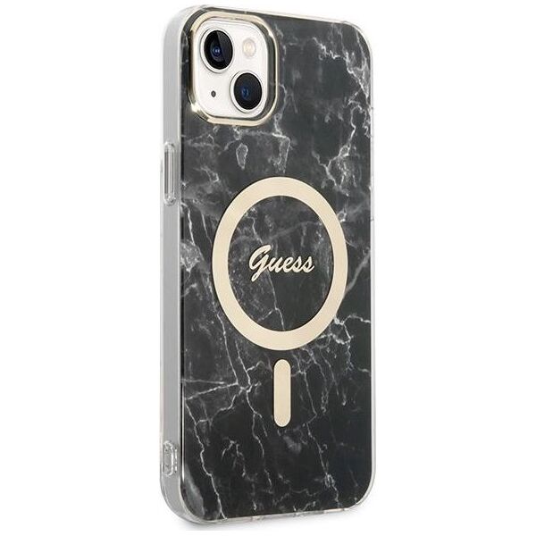 Guess Guess zestaw ładowarka MagSafe + etui do iPhone 14 Plus 6,7" czarne Marble (GUBPP14MHMEACSK)