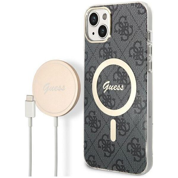 Guess Guess zestaw ładowarka MagSafe + etui do iPhone 14 6,1" czarne 4G Print (GUBPP14SH4EACSK)