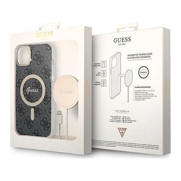 Guess Guess zestaw ładowarka MagSafe + etui do iPhone 14 6,1" czarne 4G Print (GUBPP14SH4EACSK)