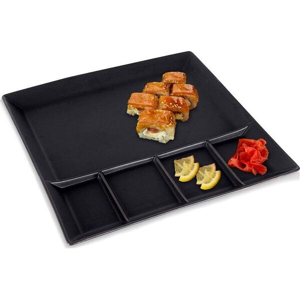 Hit Talerz obiadowy dzielony na przekąski porcelanowy czarny 25x25 cm