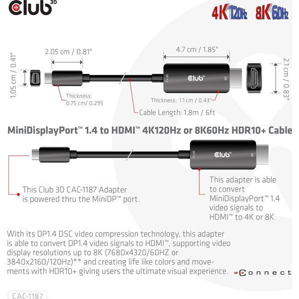Kabel Club 3D DisplayPort Mini - HDMI 1.8m czarny (CAC-1187)