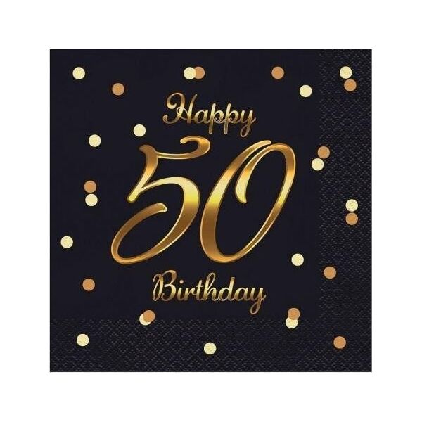 GoDan Serwetki B&C Happy 50 Birthday czarne 20szt