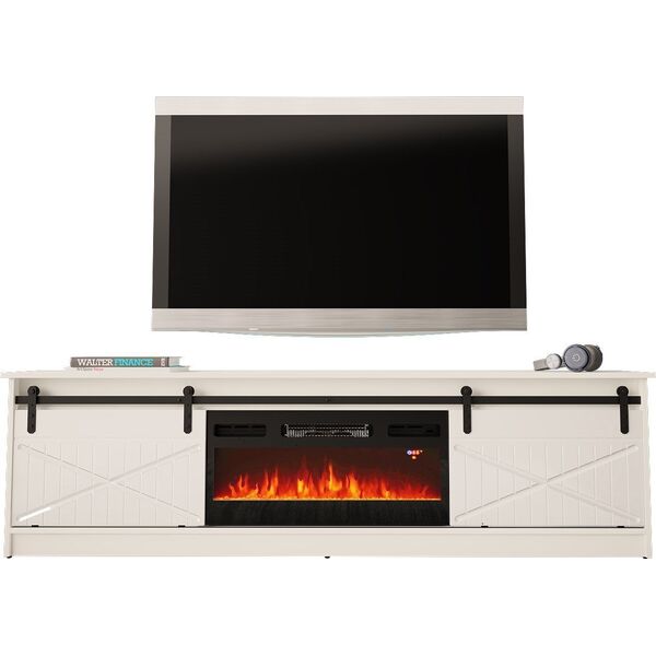 Cama Meble Szafka RTV GRANERO+kominek 200x56,7x35 biały/biały połysk
