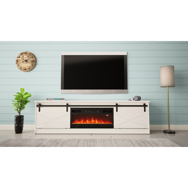 Cama Meble Szafka RTV GRANERO+kominek 200x56,7x35 biały/biały połysk