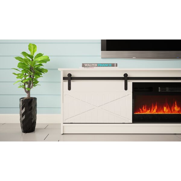 Cama Meble Szafka RTV GRANERO+kominek 200x56,7x35 biały/biały połysk