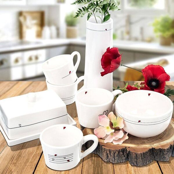 Orion Kubki / filiżanki z uchem ceramiczne białe SERDUSZKA zestaw 2 szt. 210 ml