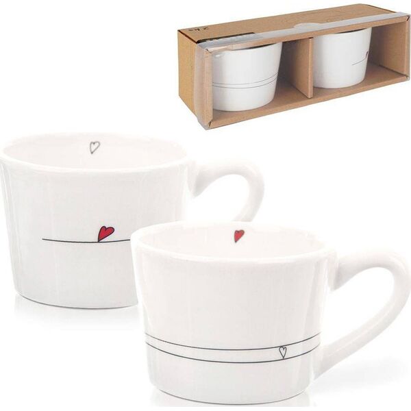 Orion Kubki / filiżanki z uchem ceramiczne białe SERDUSZKA zestaw 2 szt. 200 ml