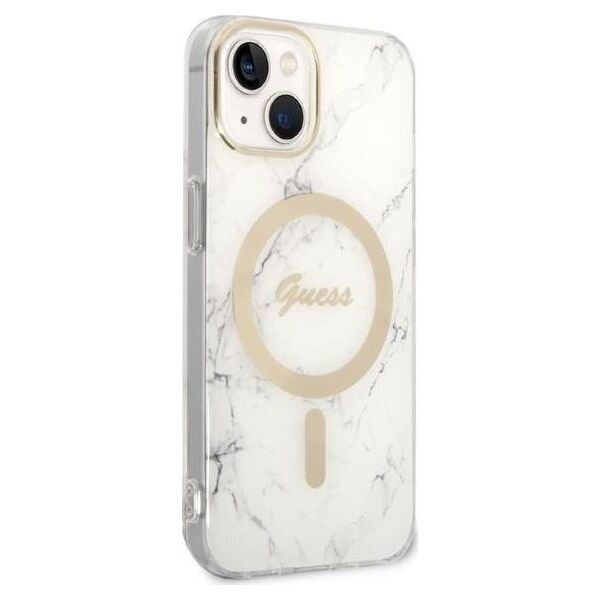 Guess Guess zestaw ładowarka MagSafe + etui do iPhone 14 Plus 6,7" białe Marble (GUBPP14MHMEACSH)