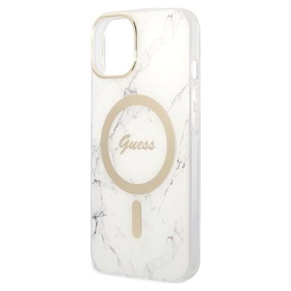 Guess Guess zestaw ładowarka MagSafe + etui do iPhone 14 Plus 6,7" białe Marble (GUBPP14MHMEACSH)