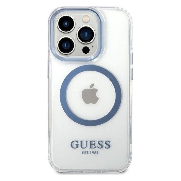 Guess Etui Guess GUHMP14LHTRMB Apple iPhone 14 Pro niebieski/blue hard case Metal Outline Magsafe