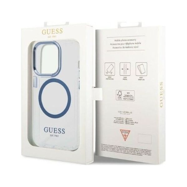 Guess Etui Guess GUHMP14LHTRMB Apple iPhone 14 Pro niebieski/blue hard case Metal Outline Magsafe