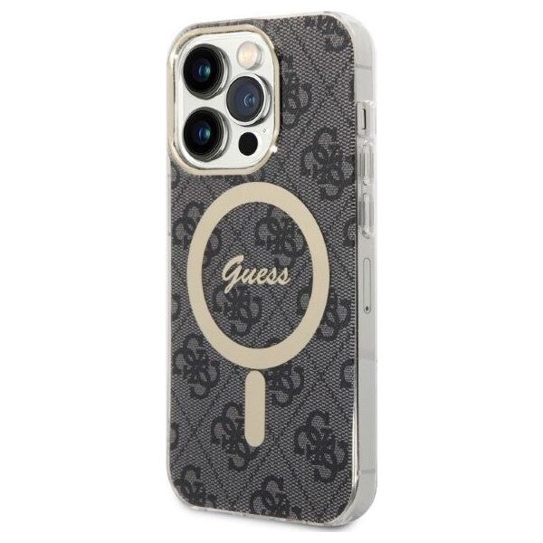 Ładowarka Guess Zestaw Guess etui + ładowarka bezprzewodowa GUBPP14LH4EACSK Apple iPhone 14 Pro czarny/black hard case 4G Print MagSafe