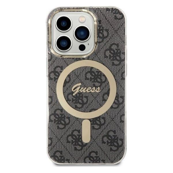 Ładowarka Guess Zestaw Guess etui + ładowarka bezprzewodowa GUBPP14LH4EACSK Apple iPhone 14 Pro czarny/black hard case 4G Print MagSafe