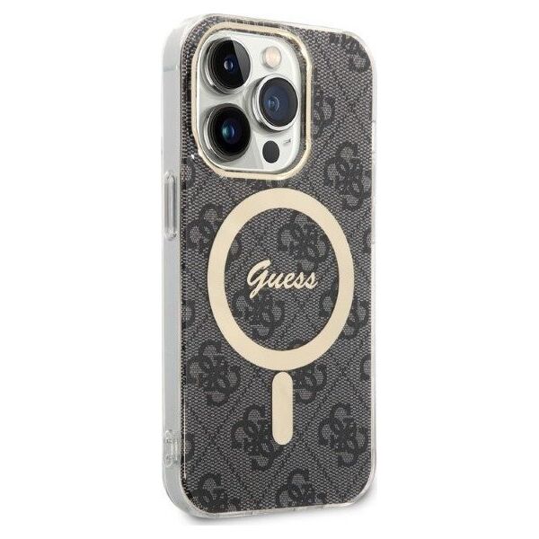Ładowarka Guess Zestaw Guess etui + ładowarka bezprzewodowa GUBPP14LH4EACSK Apple iPhone 14 Pro czarny/black hard case 4G Print MagSafe