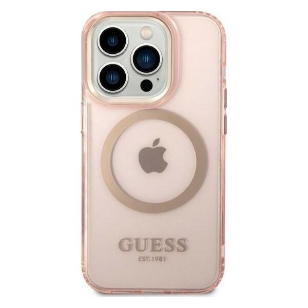 Guess Etui Guess GUHMP14LHTCMP Apple iPhone 14 Pro różowy/pink hard case Gold Outline Translucent MagSafe