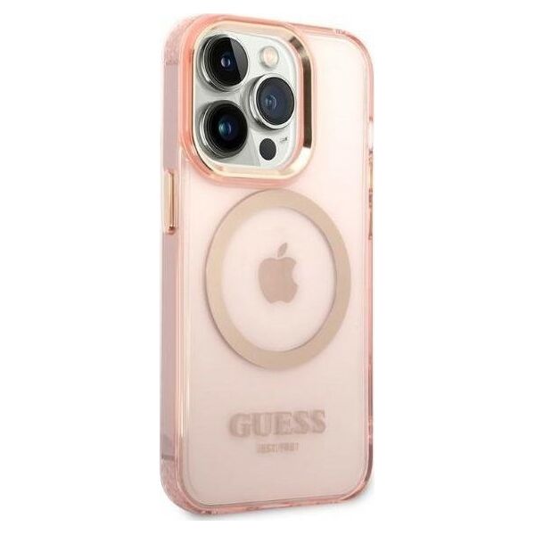 Guess Etui Guess GUHMP14LHTCMP Apple iPhone 14 Pro różowy/pink hard case Gold Outline Translucent MagSafe