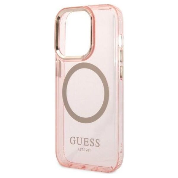 Guess Etui Guess GUHMP14LHTCMP Apple iPhone 14 Pro różowy/pink hard case Gold Outline Translucent MagSafe