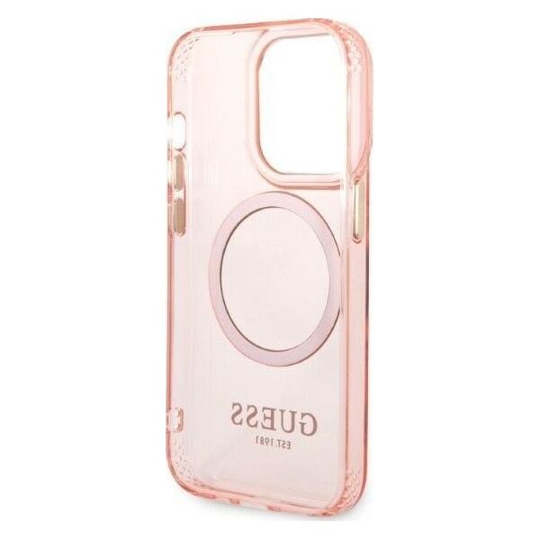 Guess Etui Guess GUHMP14LHTCMP Apple iPhone 14 Pro różowy/pink hard case Gold Outline Translucent MagSafe
