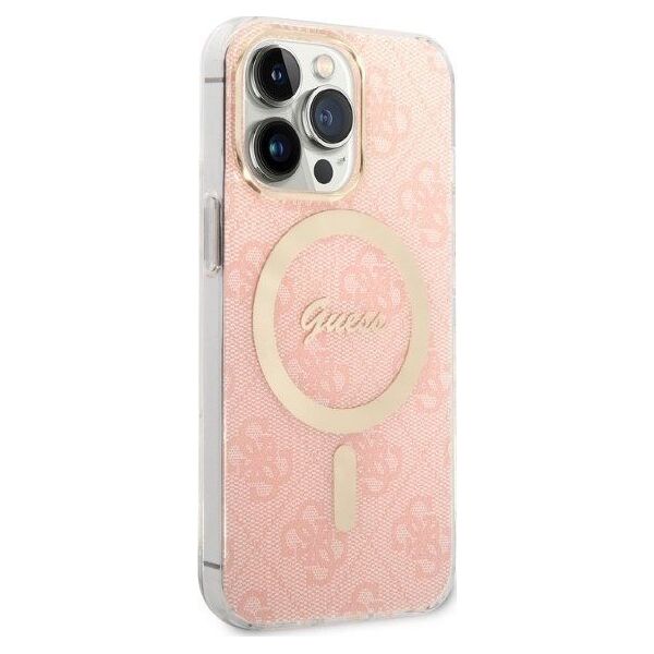 Ładowarka Guess Zestaw Guess etui + ładowarka bezprzewodowa GUBPP13XH4EACSP Apple iPhone 13 Pro Max różowy/pink hard case 4G Print MagSafe