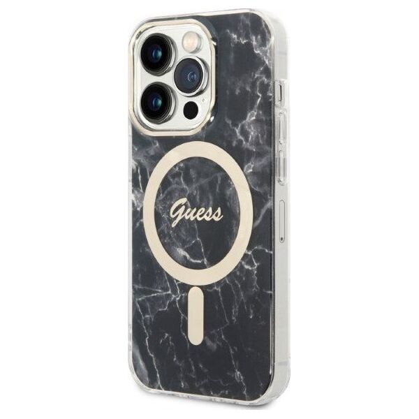 Ładowarka Guess Zestaw Guess etui + ładowarka bezprzewodowa GUBPP14XHMEACSK Apple iPhone 14 Pro Max czarny/black hard case Marble MagSafe