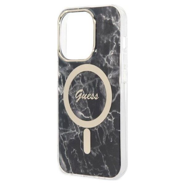 Ładowarka Guess Zestaw Guess etui + ładowarka bezprzewodowa GUBPP14XHMEACSK Apple iPhone 14 Pro Max czarny/black hard case Marble MagSafe