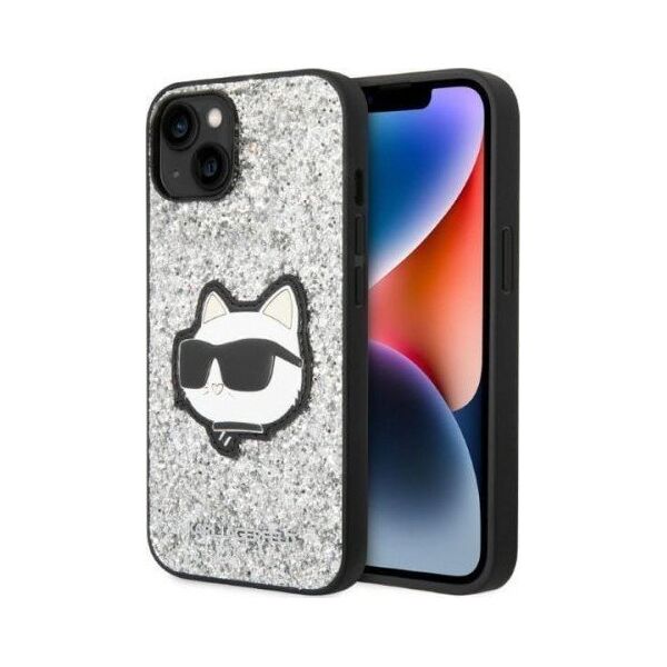 Karl Lagerfeld Etui Karl Lagerfeld KLHCP14SG2CPS Apple iPhone 14 srebrny/silver hardcase Glitter Choupette Patch