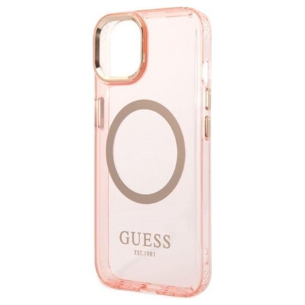 Guess Etui Guess GUHMP14SHTCMP Apple iPhone 14 różowy/pink hard case Gold Outline Translucent MagSafe
