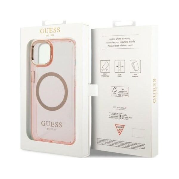 Guess Etui Guess GUHMP14SHTCMP Apple iPhone 14 różowy/pink hard case Gold Outline Translucent MagSafe