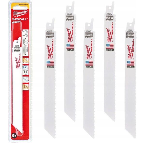 Milwaukee Brzeszczot 5x uniwersalnych do metalu, drewna, tworzyw sztucznych 200mm, 10/14 TPI, Bi-metal Co 8% Milwaukee 48005293