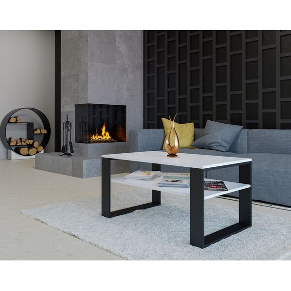 Topeshop STOLIK KAWOWY Z PÓŁKĄ ŁAWA MODERN 1P BIEL CZERŃ