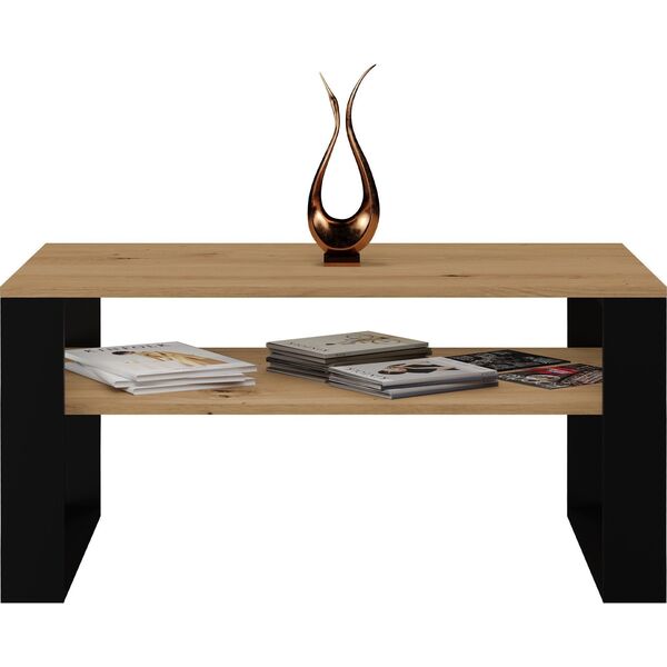 Topeshop STOLIK KAWOWY Z PÓŁKĄ ŁAWA MODERN 1P DĄB ARTISAN CZERŃ