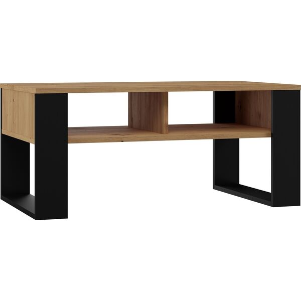 Topeshop STOLIK KAWOWY PÓŁKI ŁAWA MODERN 2P DĄB ARTISAN CZERŃ