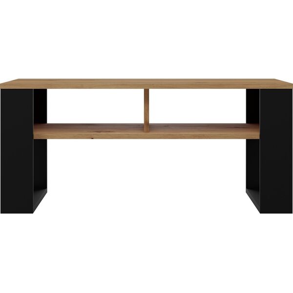 Topeshop STOLIK KAWOWY PÓŁKI ŁAWA MODERN 2P DĄB ARTISAN CZERŃ