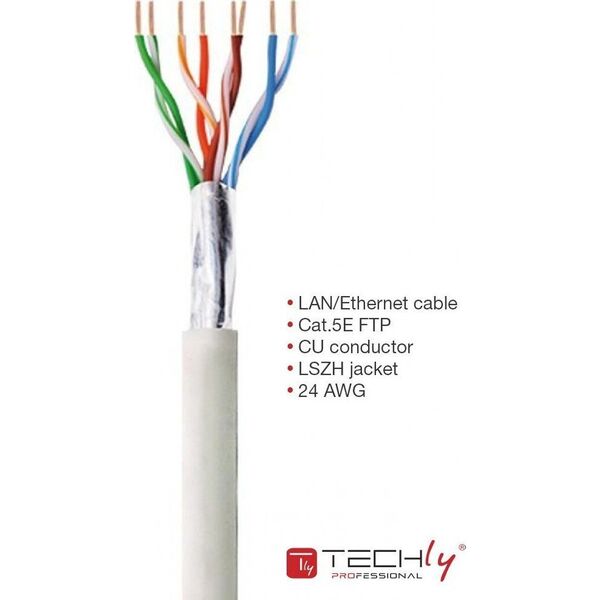 Techly Techly Kabel skrętka Cat5e F/UTP drut miedź LSZH 305m szara