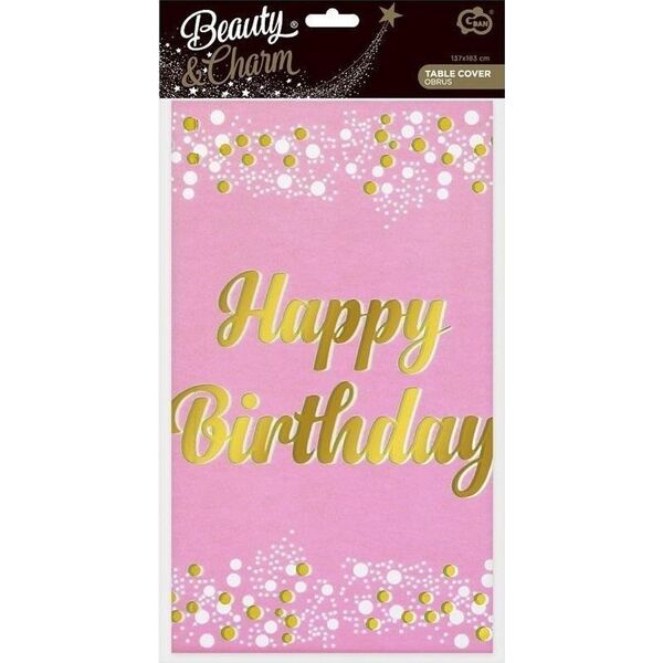 GoDan Obrus foliowy B&C Happy Birthday róż 137x183cm