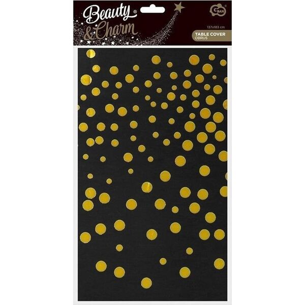 GoDan Obrus foliowy B&C złote groszki, czarny 137x183cm