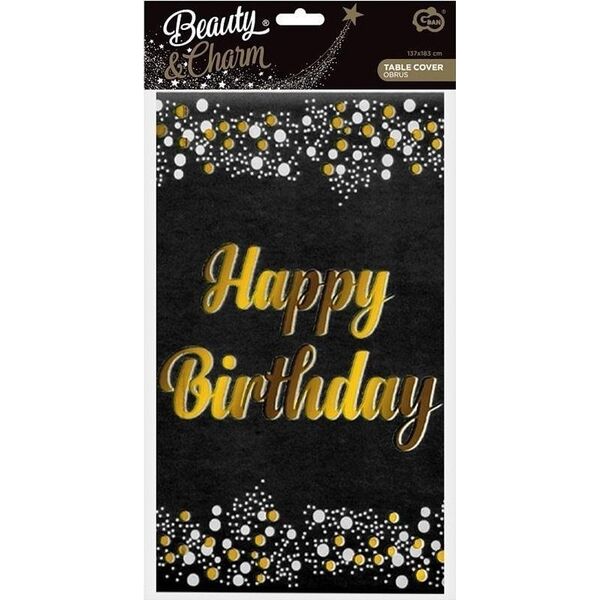GoDan Obrus foliowy B&C Happy Birthday czarny 137x183cm