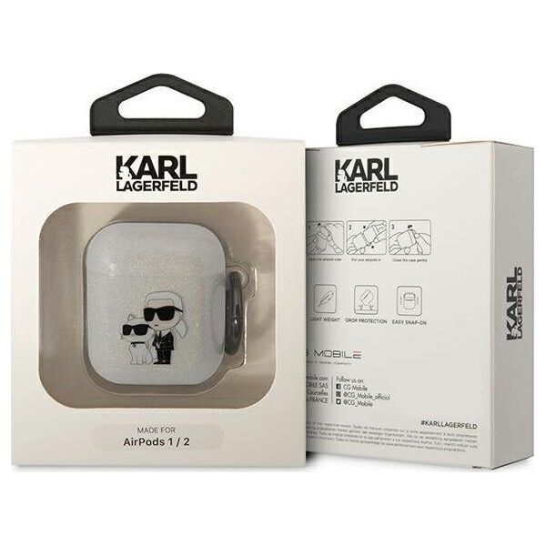 Karl Lagerfeld Karl Lagerfeld KLA2HNKCTGT Airpods 1/2 cover transparent Gliter Karl&Choupette