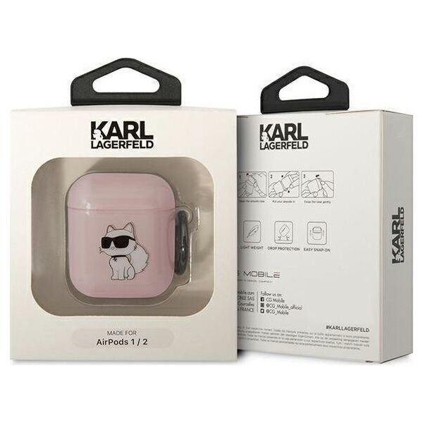 Karl Lagerfeld Karl Lagerfeld KLA2HNCHTCP Airpods 1/2 cover różowy/pink Ikonik Choupette